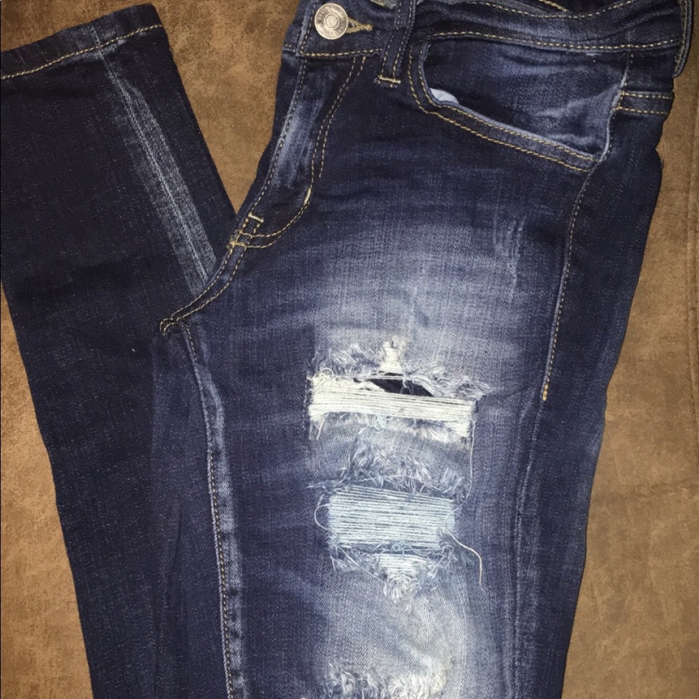 Kancan destroyed dark wash skinny jeans